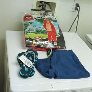 Angry birds costume/onesie,sweatshorts,flipflops